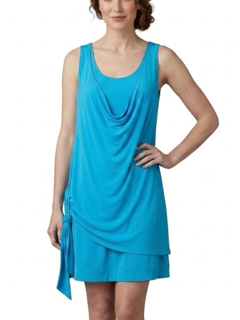 Akris Punto Blue Draped Cowl Neck Sleeveless Shift Dress Sz 8 Goddess Odyssey